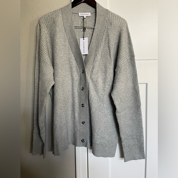 NEW Revolve WeWoreWhat Varsity Cardigan Gray M/L Cable Knit - Picture 2 of 5